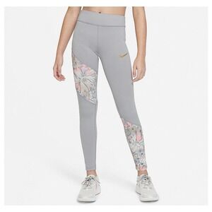 Nike Gray Floral Dri Fit Tight Fit Cropped Leggings Size Girls XL Women's XS